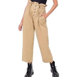Urban Outfitters M UO Terra High Waisted Paperbag Pant Khaki Cropped